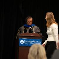 Student receiving award